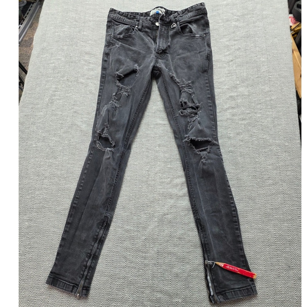 Hyper Denim Los Angeles Mens Skinny Distressed Ripped Ankle Zip Jeans Black 30